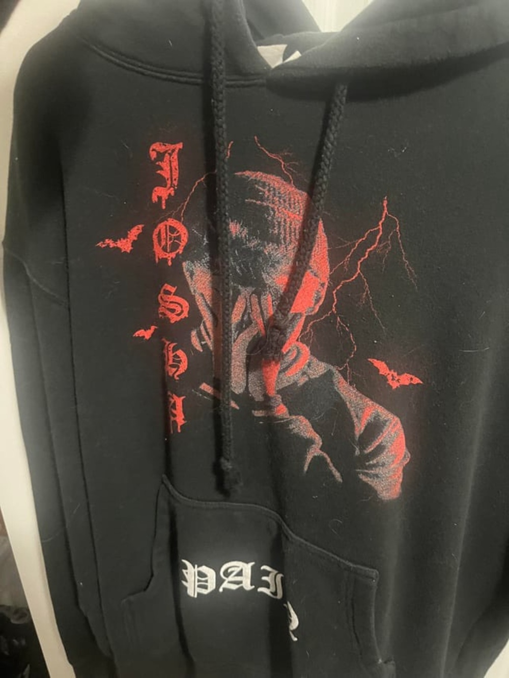 Josh A Black Graphic Hoodie Pullover Large Gildan Cotton Merch Pain Fearless